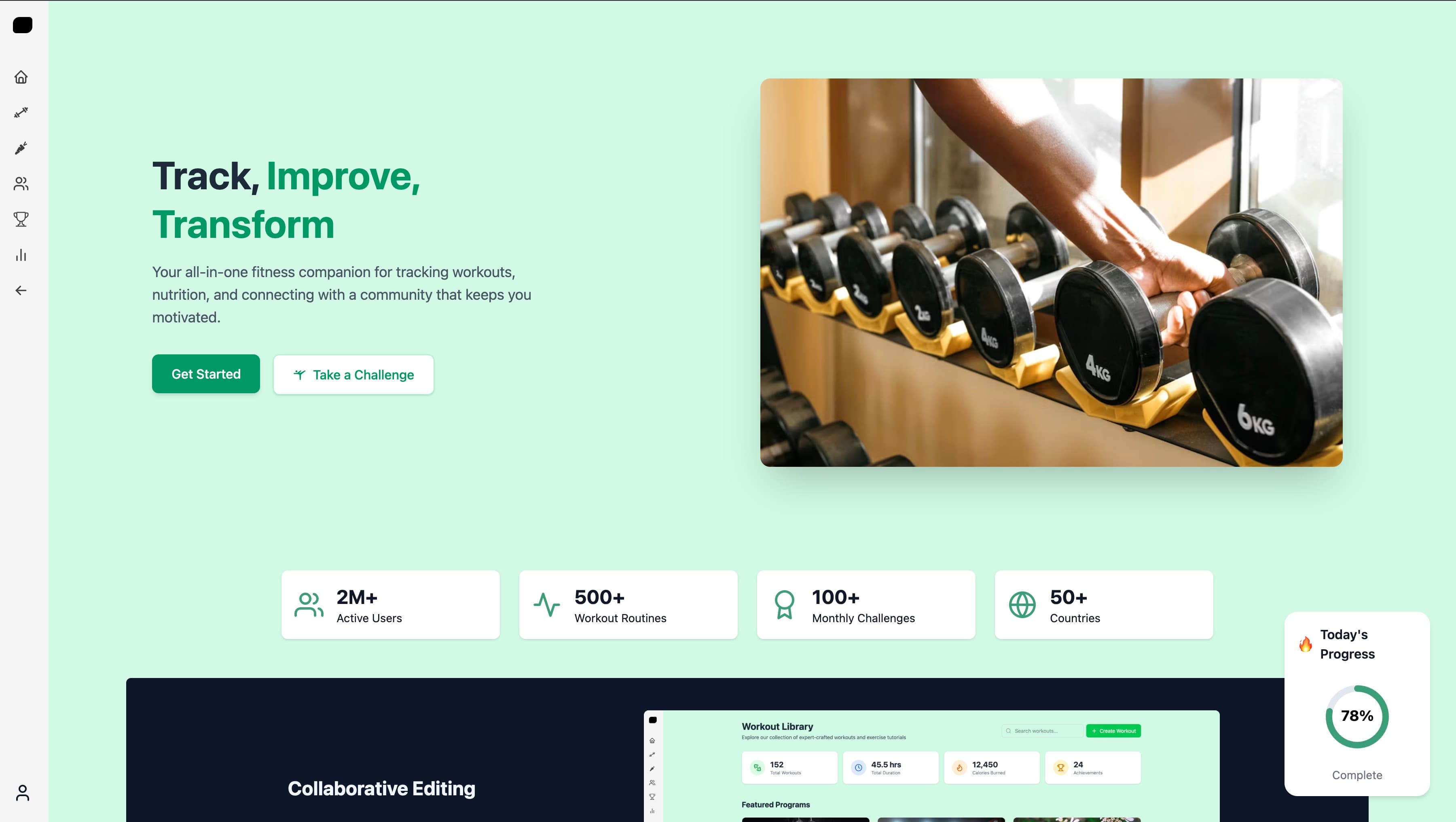 Health Up home page: a fitness tracking web application