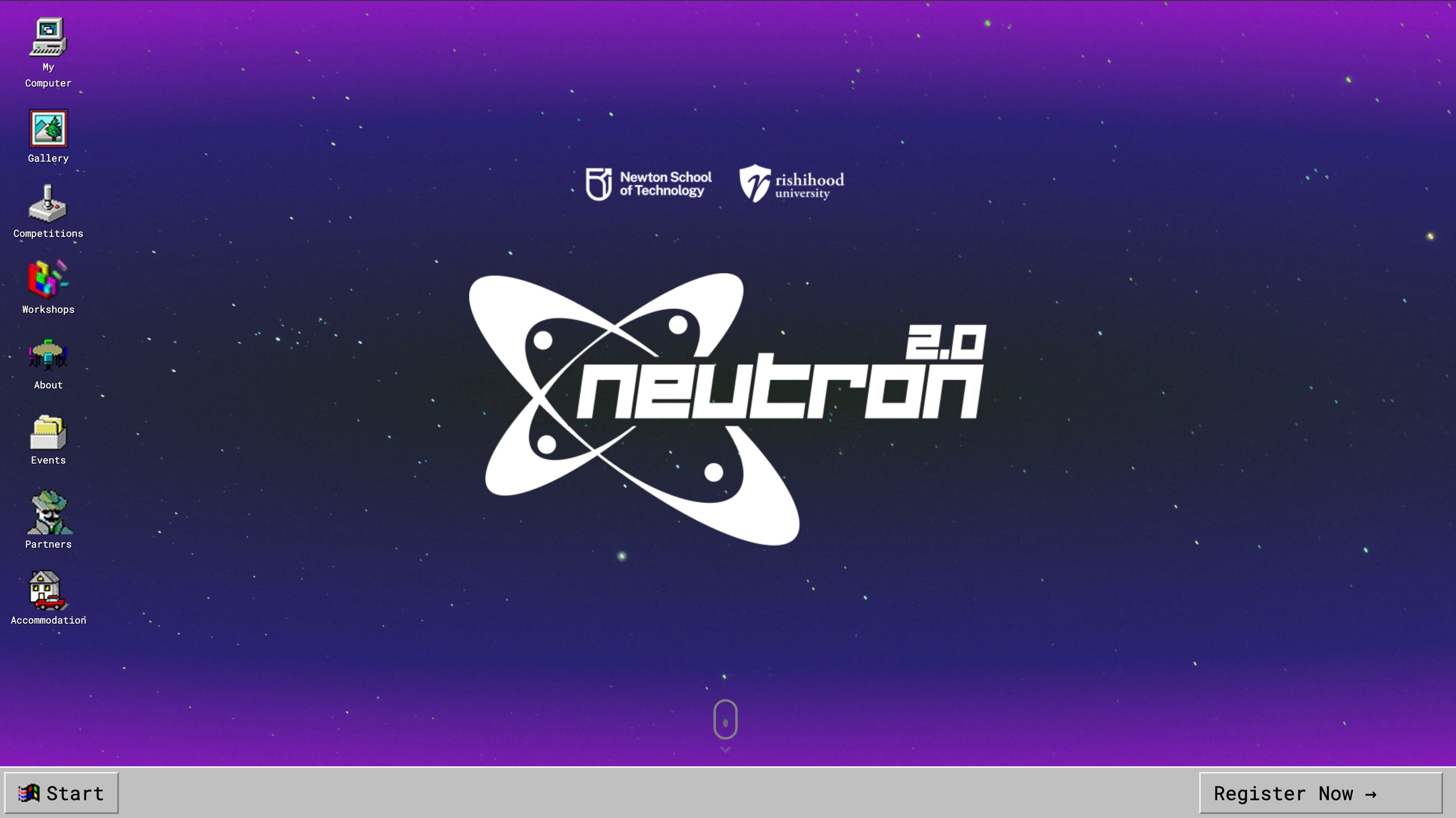 Neutron 2025 festival website home page in a Windows 95 inspired theme